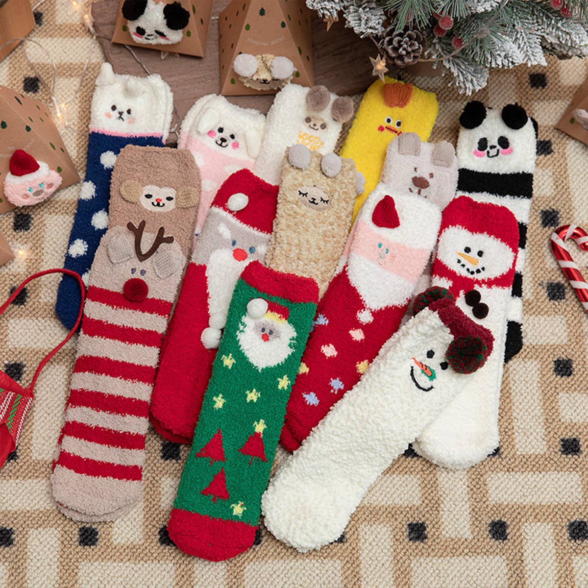 SANTA CLAUS FUZZY CHRISTMAS SOCKS GIFTS FOR WOMEN