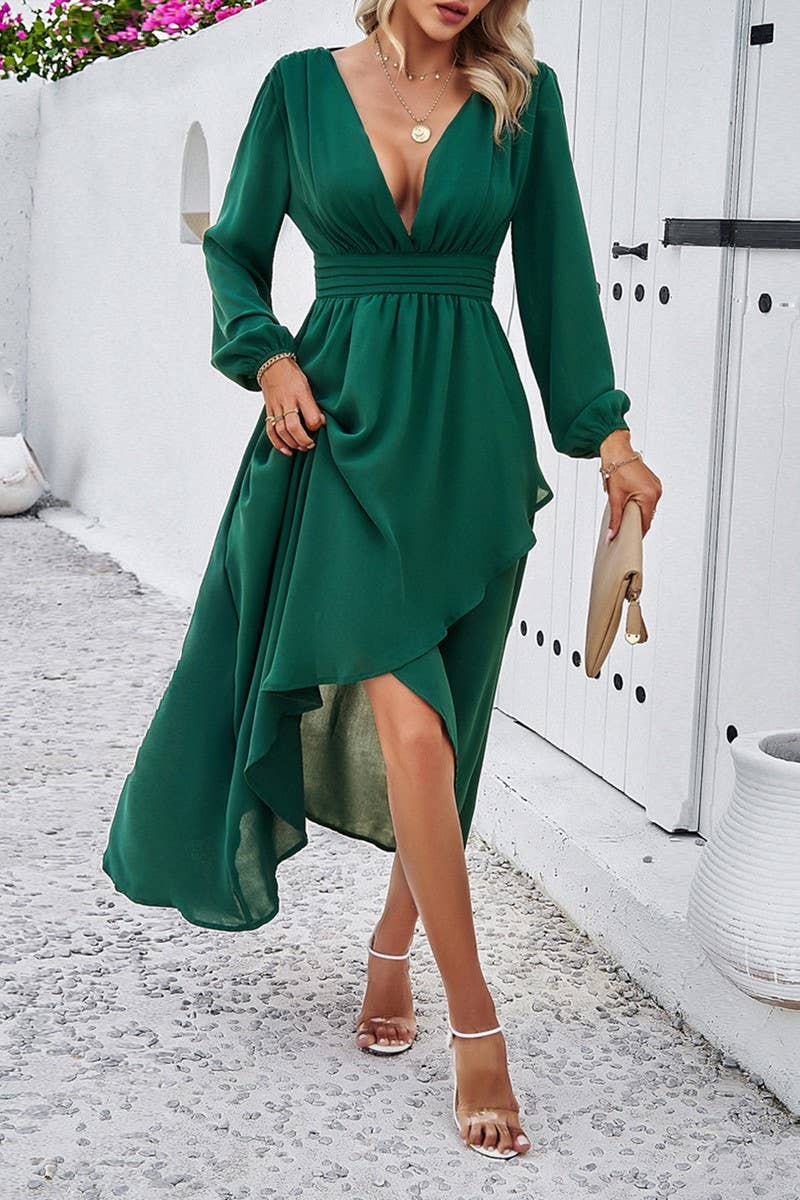 CWDMD4831_SPRING AND AUTUMN SLIM WAIST DRESS WITH SEXY SWING