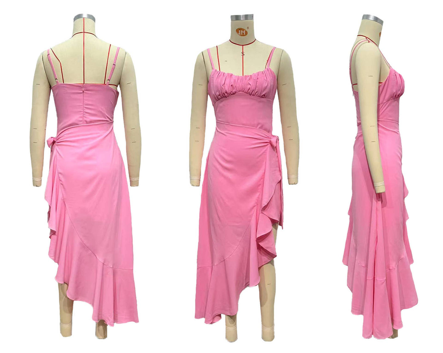 Strapless, backless, ruffled irregular dress