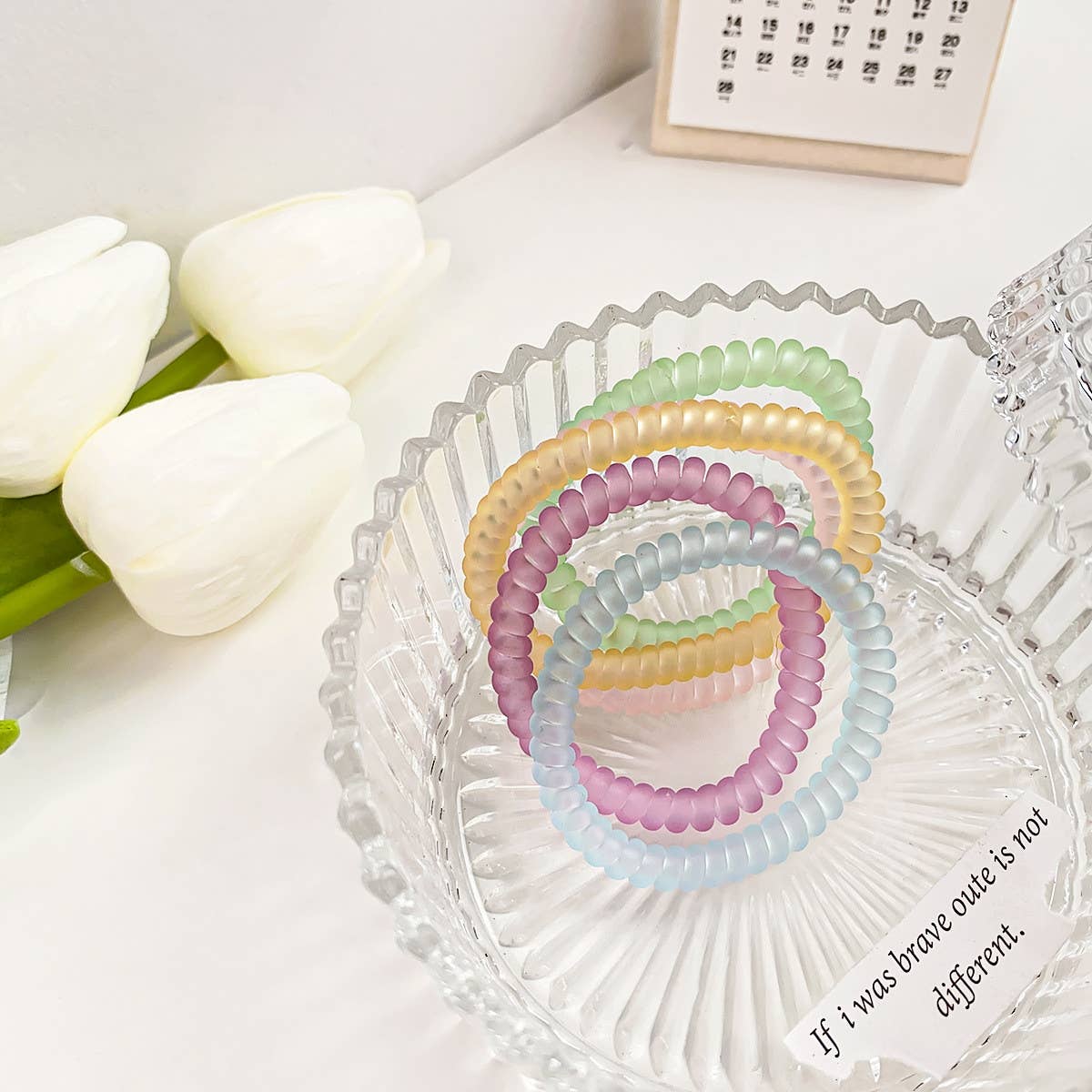 SYMPHONY CREAM TELEPHONE WIRE HAIR TIES 5-PACK_CWAHA1095