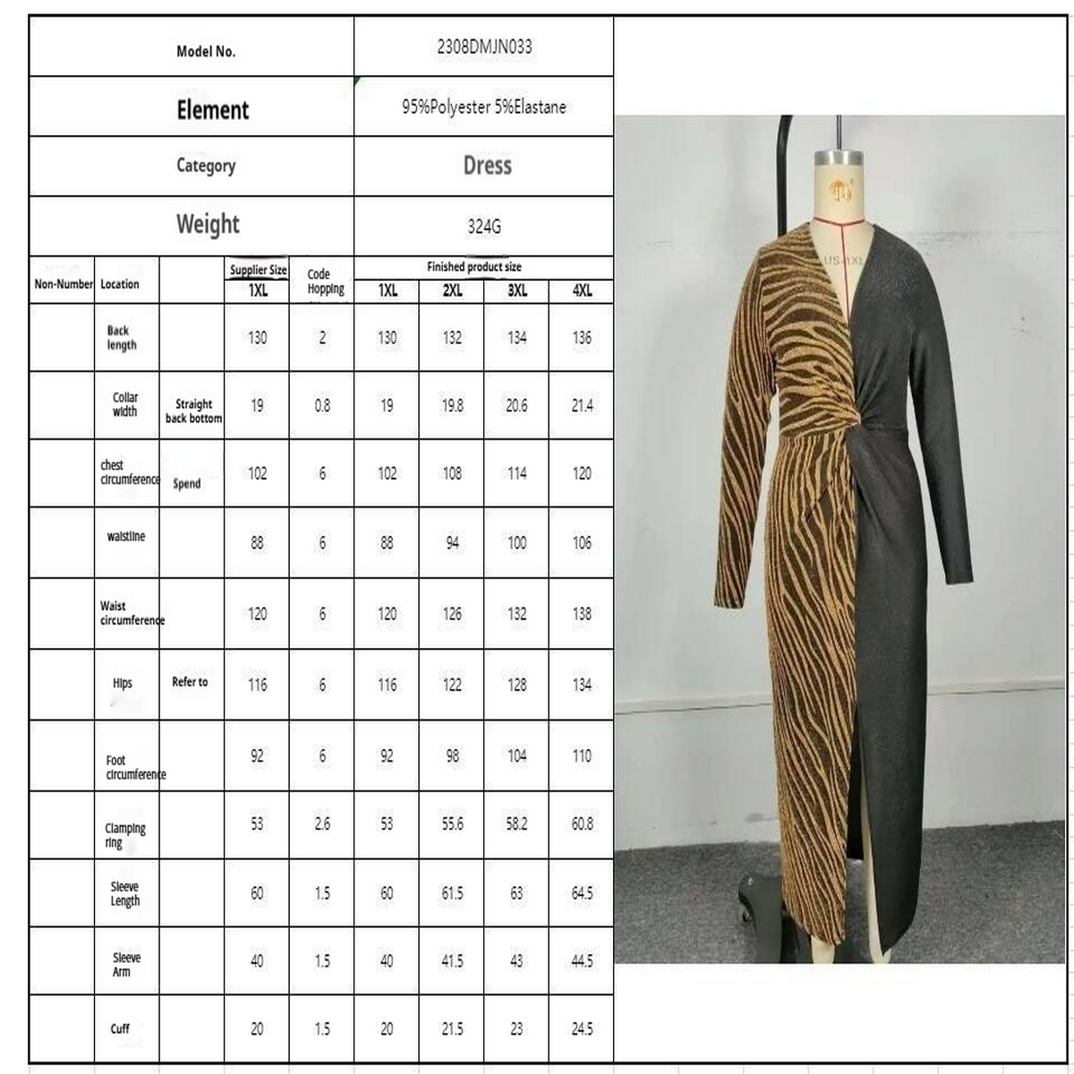 Leopard Patchwork V-Neck Bodycon Slit Dress