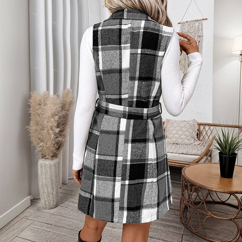LACE-UP SUIT COLLAR SLEEVELESS CARDIGAN VEST