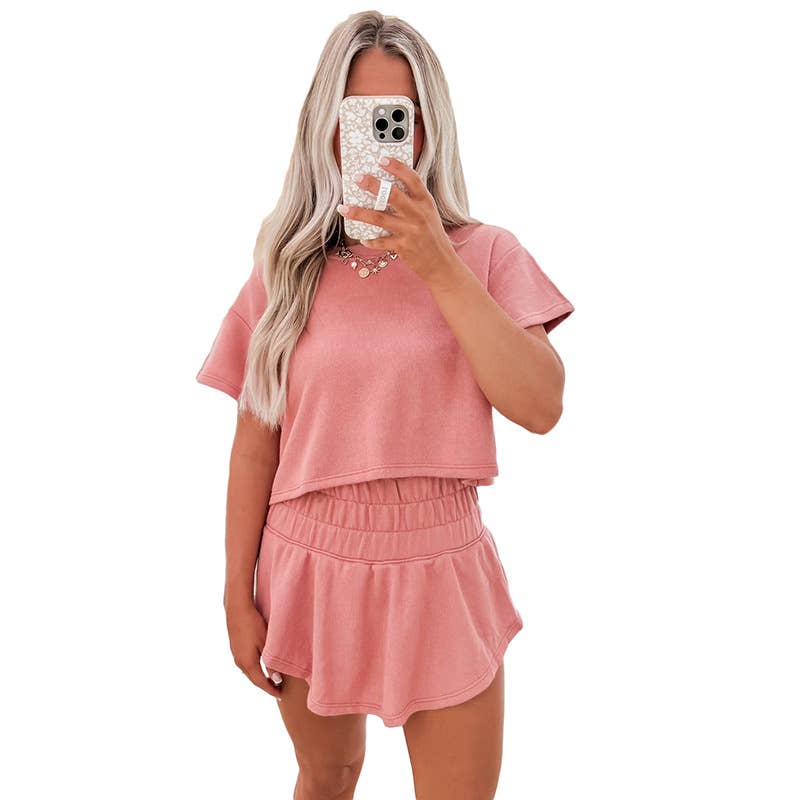 Simple casual solid color skirt two-piece set