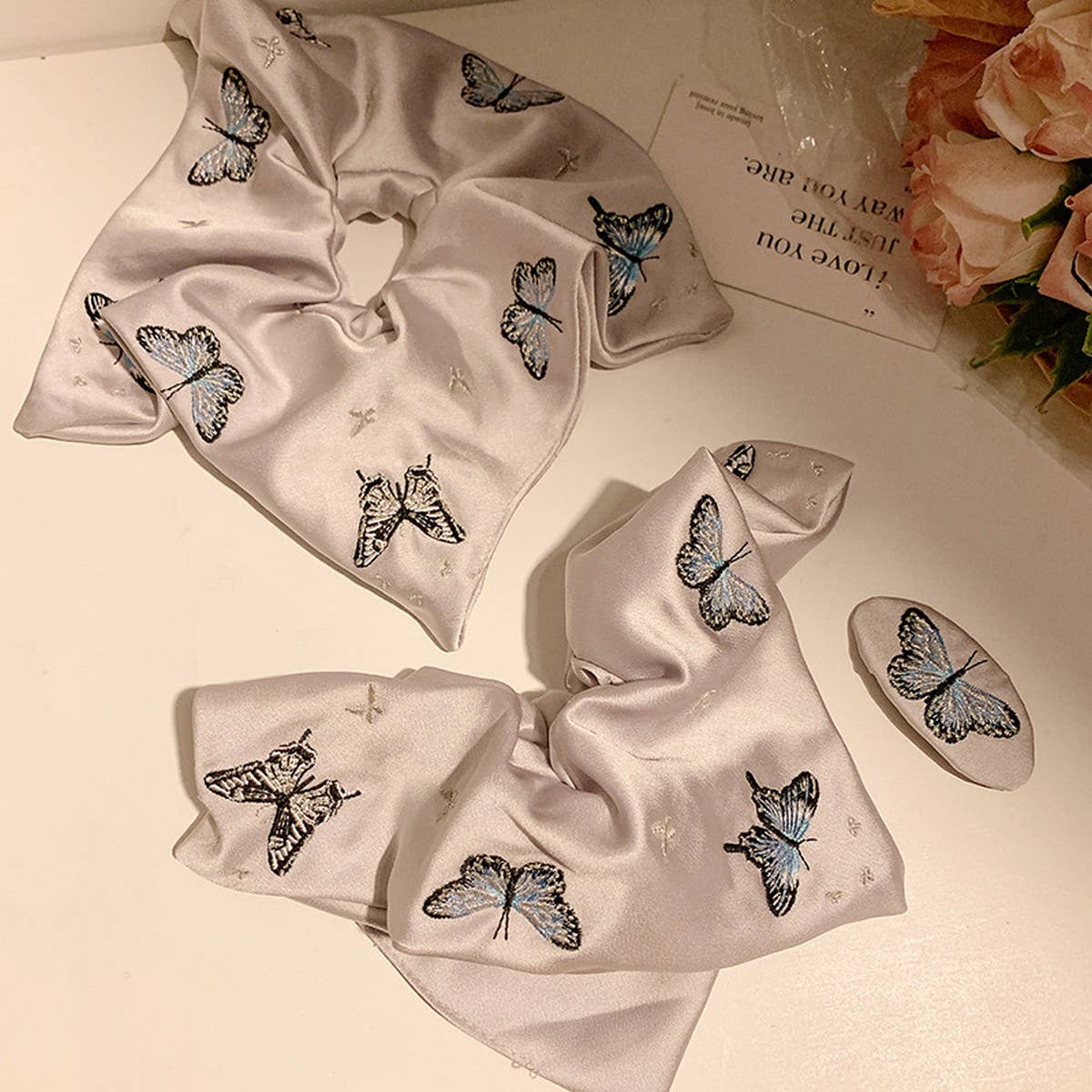 SATIN HEAVY EMBROIDERY BUTTERFLY HAIR ACCESSORY