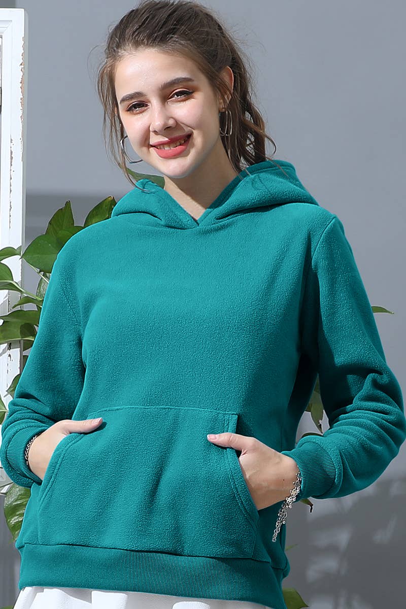 CWOHOL438-P_SOLID SWEATSHIRT FLEECE HOODIE WITH POCKET