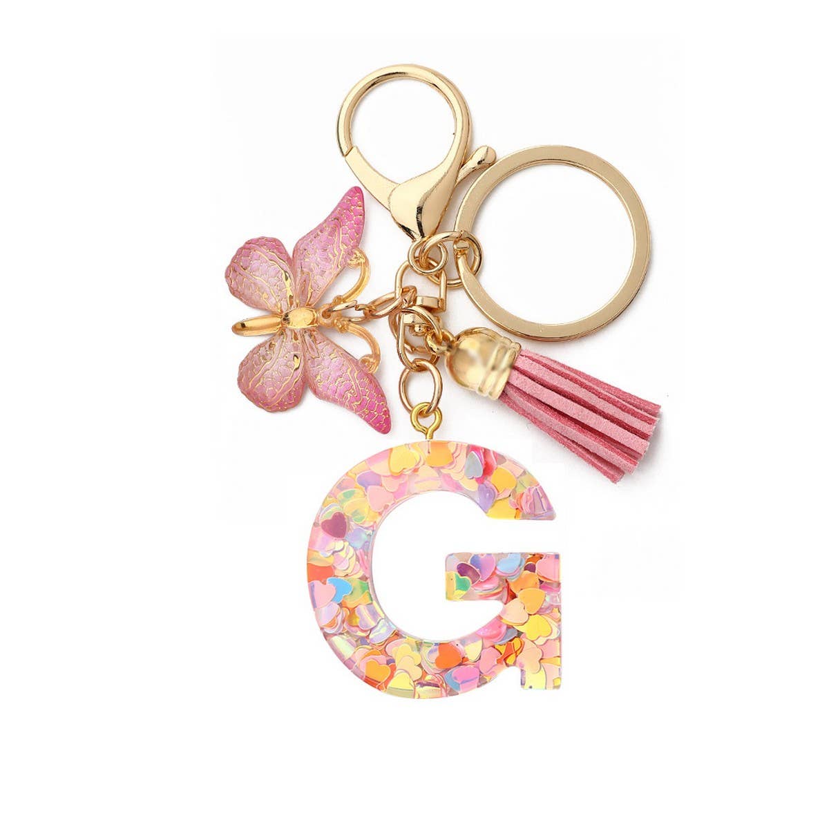 Glitter Resin Letter Butterfly Keychain