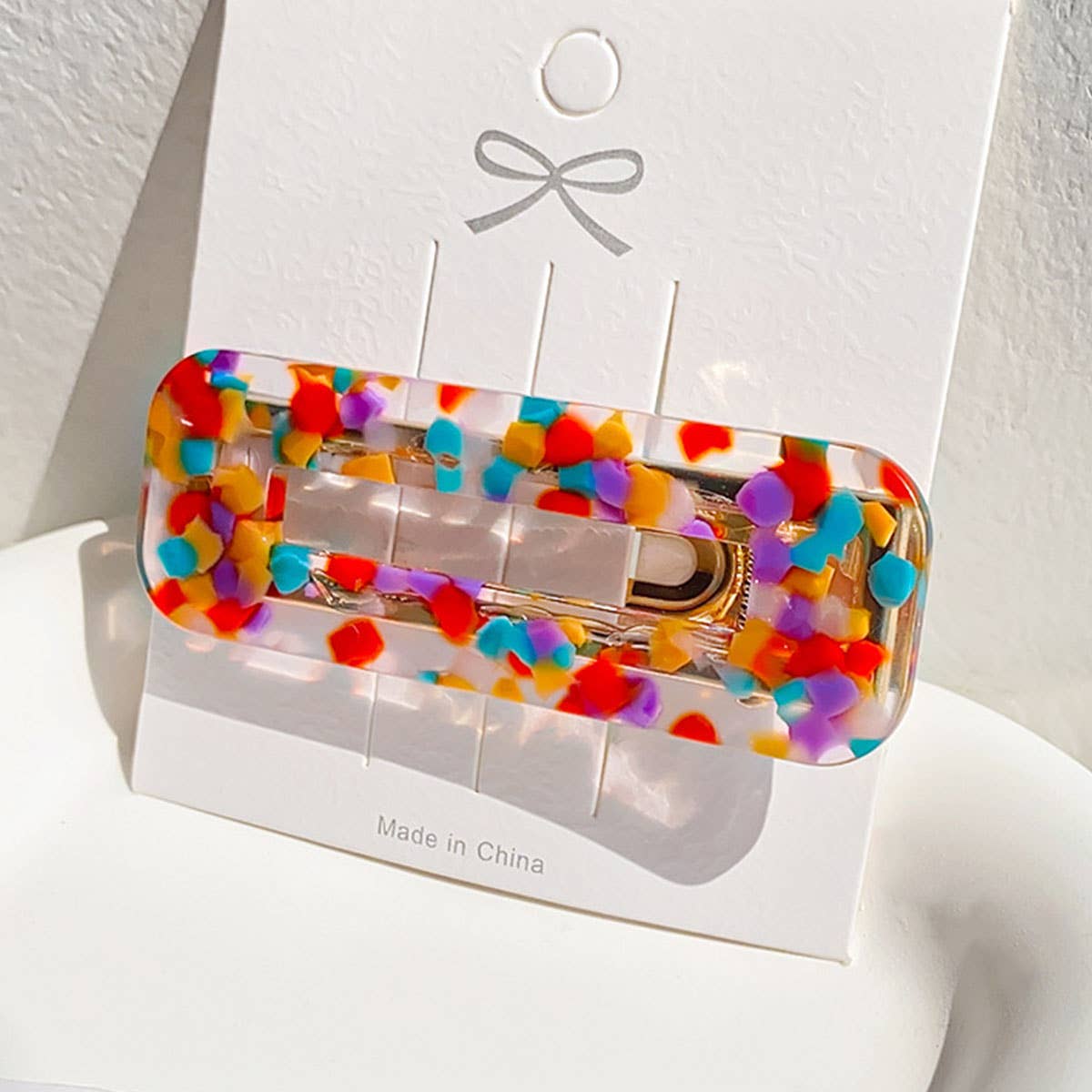 Colored polka dot square acetate plate hair clip