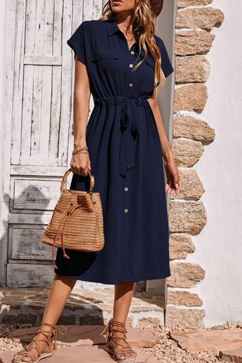 CWDMD5777_CASUAL FASHION DRAWSTRING WAIST DRESS