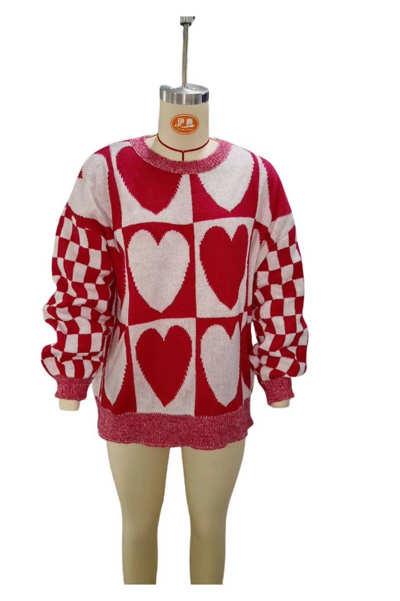 CWOSWL07664_LOOSE CASUAL HEART-SHAPED MID-LENGTH SWEATER