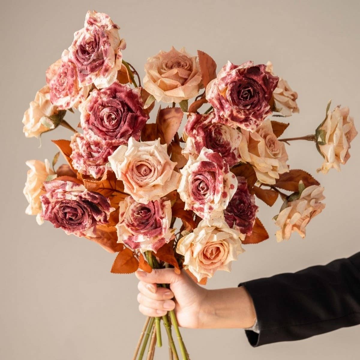 Dried Tone Burnt Edge Rose Bouquet for Decor