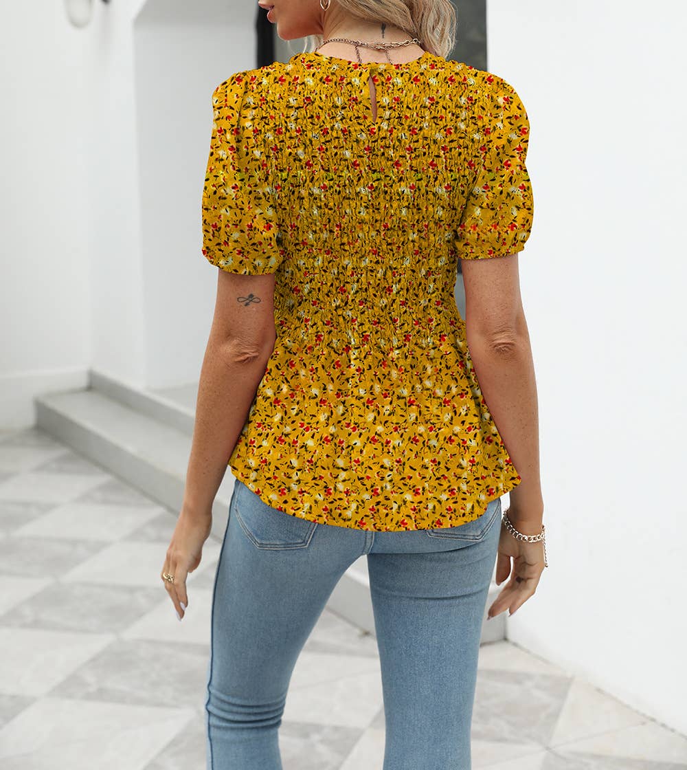 SHORT SLEEVE SHIRT WITH SHREDDED FLOWER BOUQUET