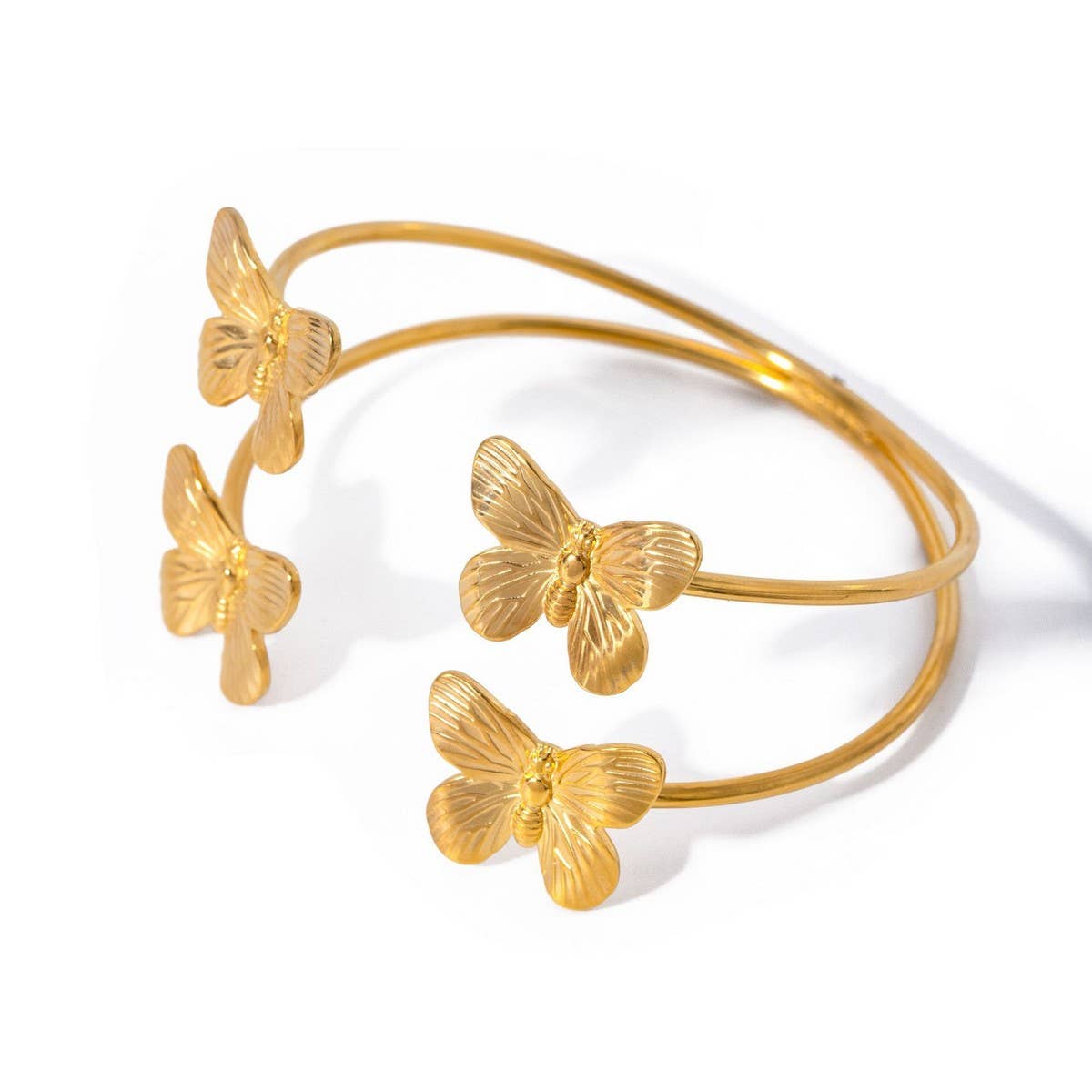 Stylish 18KGold Double Round Butterfly Open Bangle_CWAJE4716