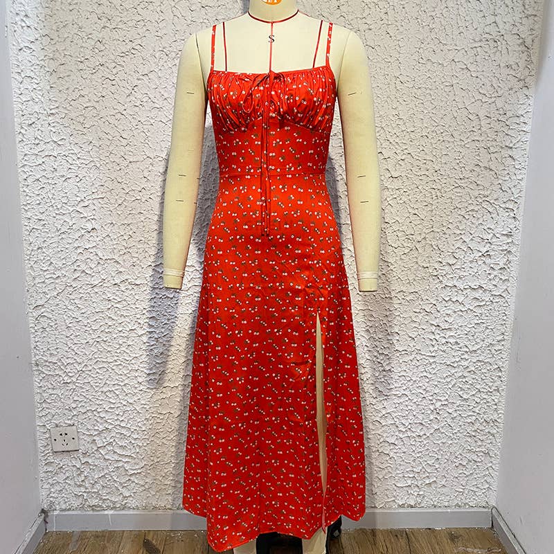 PRINT FLORAL SLIM-FIT SEXY DRESS WITH HIP WRAP