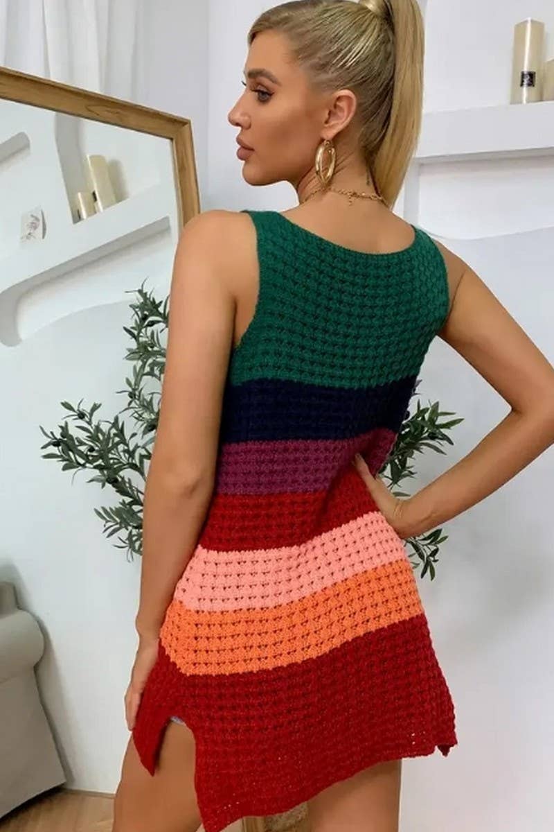 CWDMD4838_FASHIONABLE RAINBOW LOOSE TANK TOP