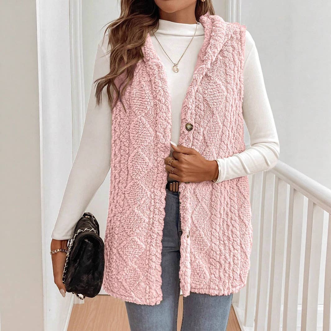 Double-sided plush casual hooded cardigan