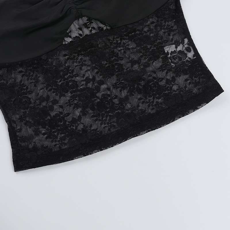 Sexy perforated lace patchwork top