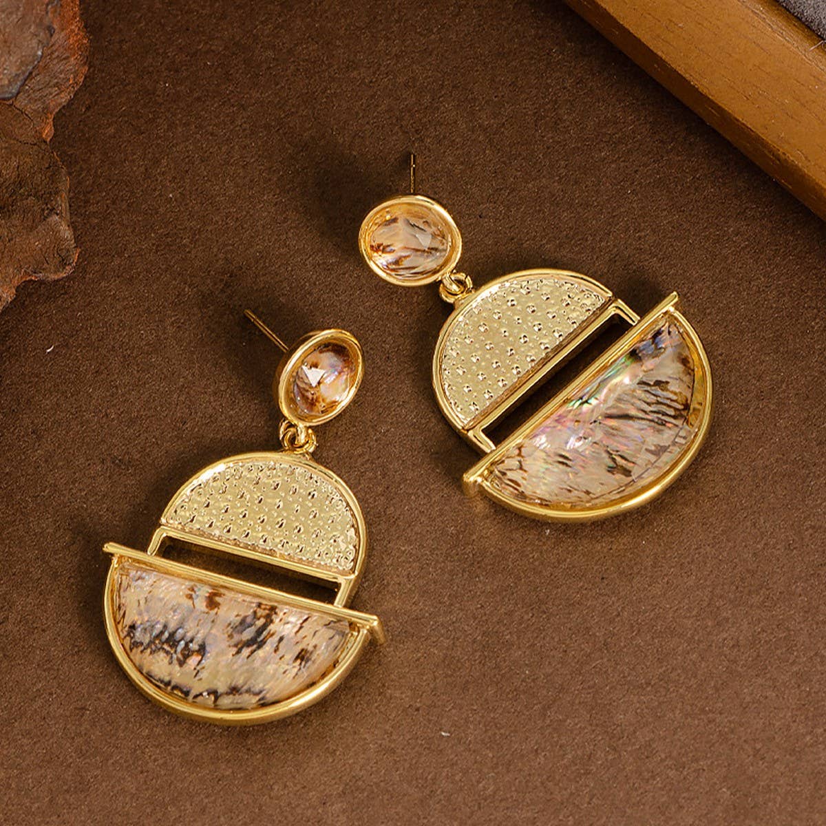 HALF-CIRCLE POLKA DOT COLORFUL ABALONE EARRINGS