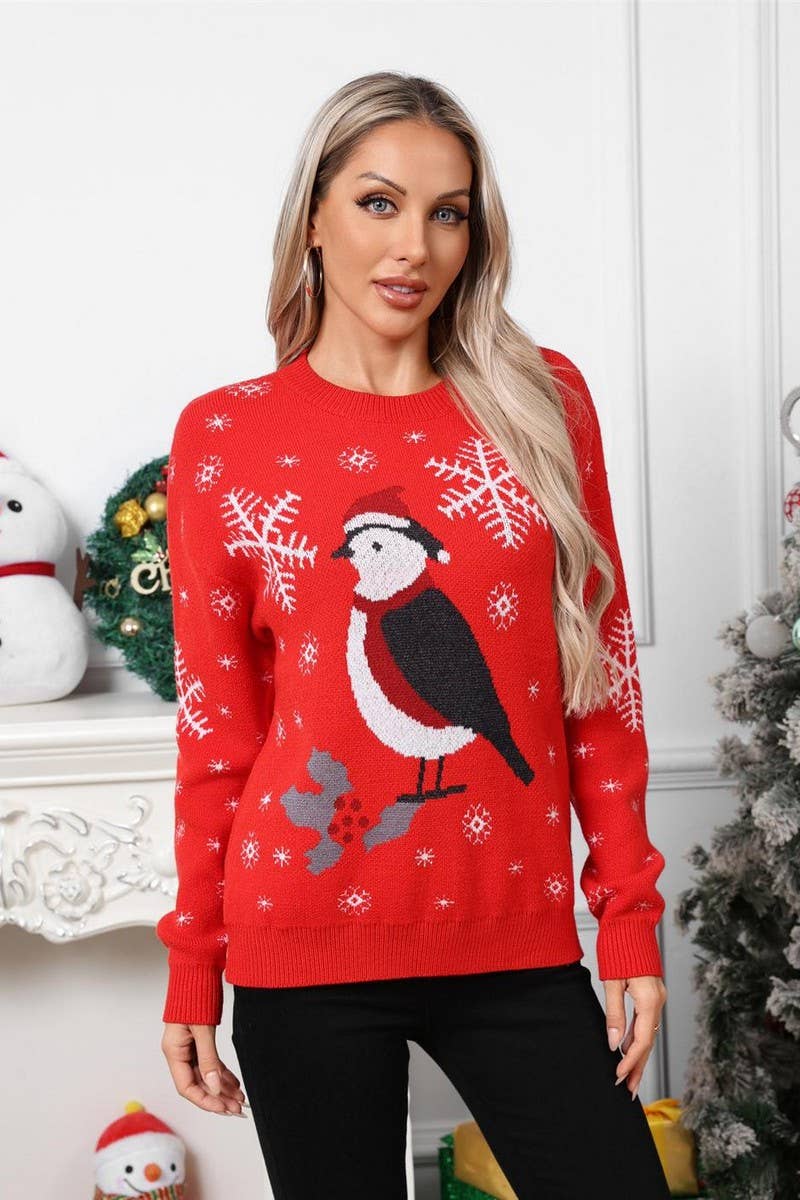 CWOSWL07575_CHRISTMAS SNOWFLAKE MAGPIE KNITTED SWEATER