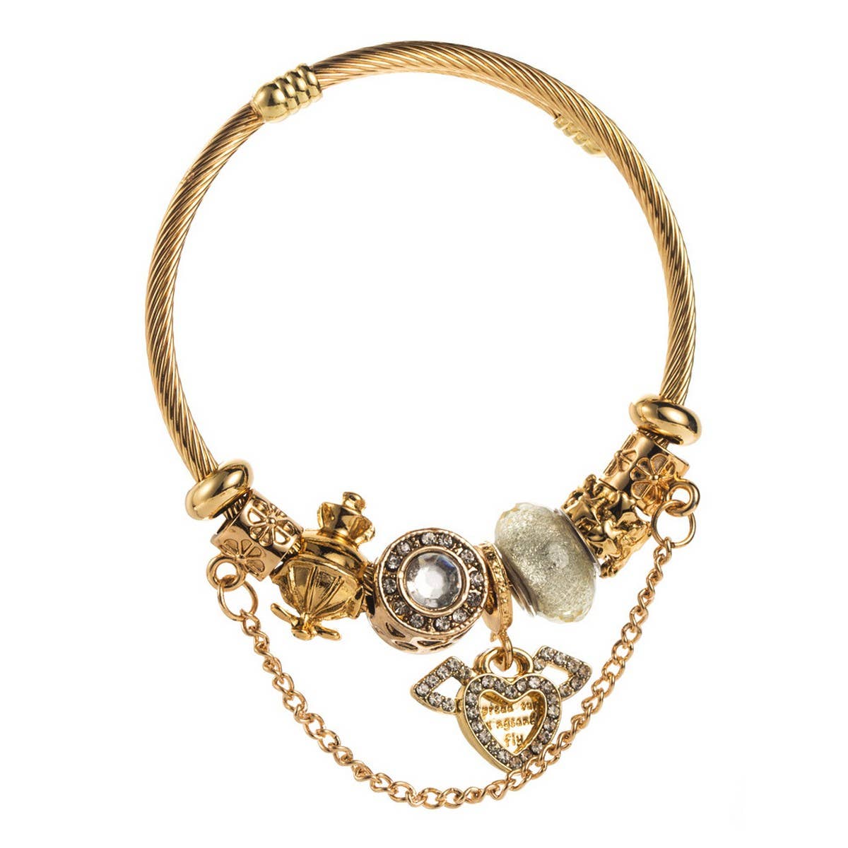 Stylish Stainless Steel Beaded Heart Bracelet_CWMM8481