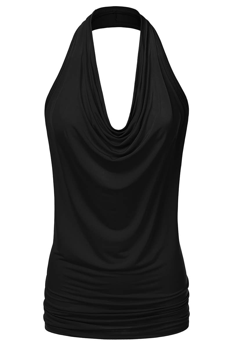 AWTHT028_Halter Neck Draped Front Open Back Top