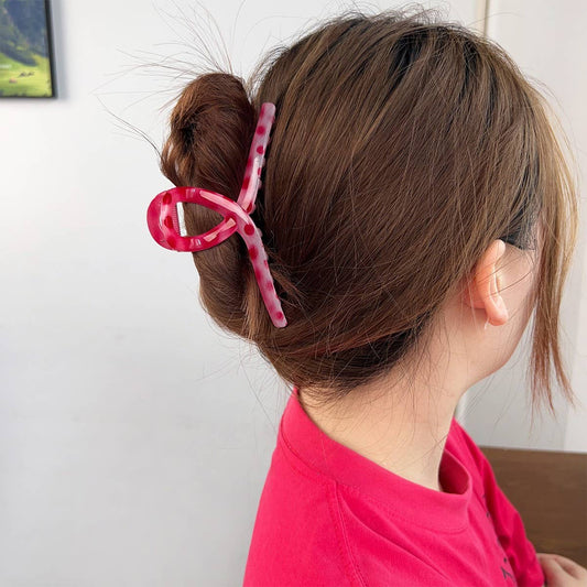 Pink polka dot hollow hairpin, simple student_CWAHA2077