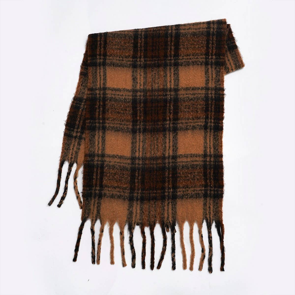 Wide Faux Cashmere Tassel Scarf-Winter Plaid Shawl