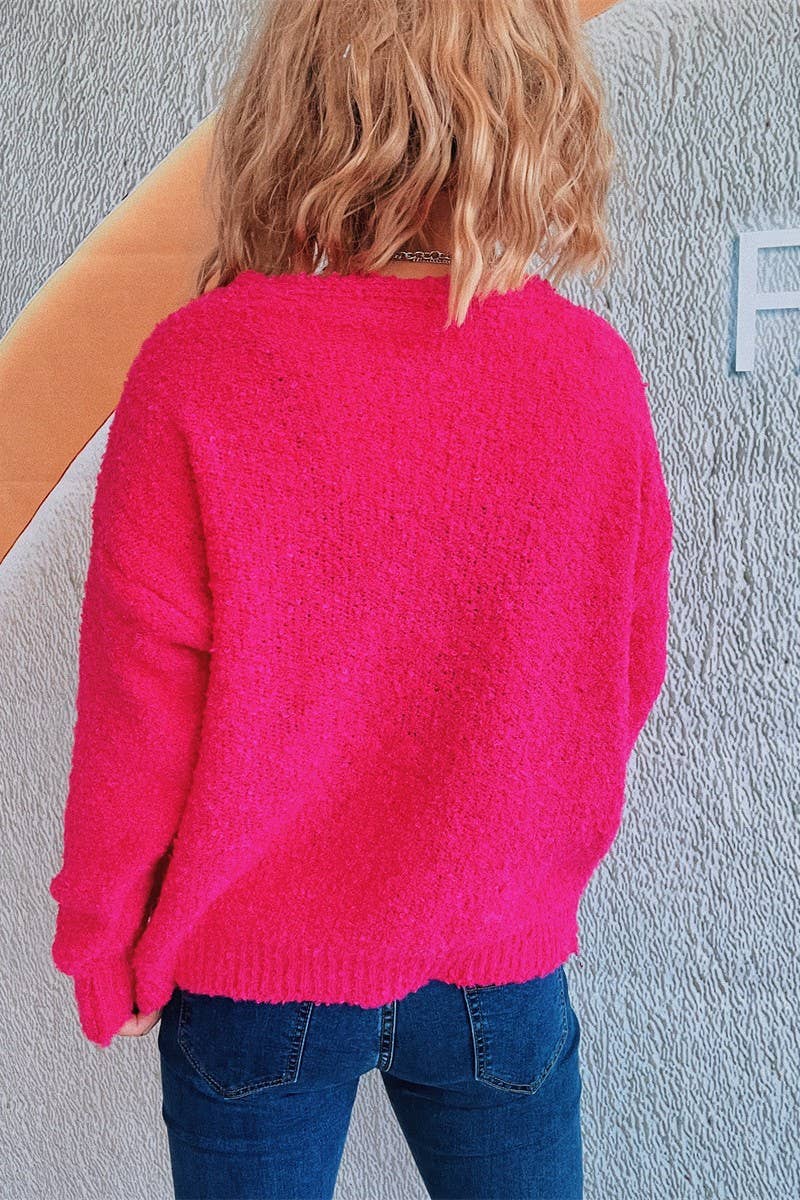 Solid color V-neck seersucker knit cardigan
