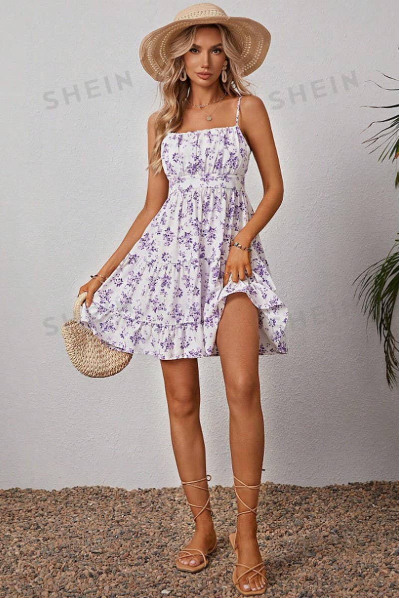 CWDSD8285_FRENCH STRAP SLEEVELESS WAIST CAKE DRESS