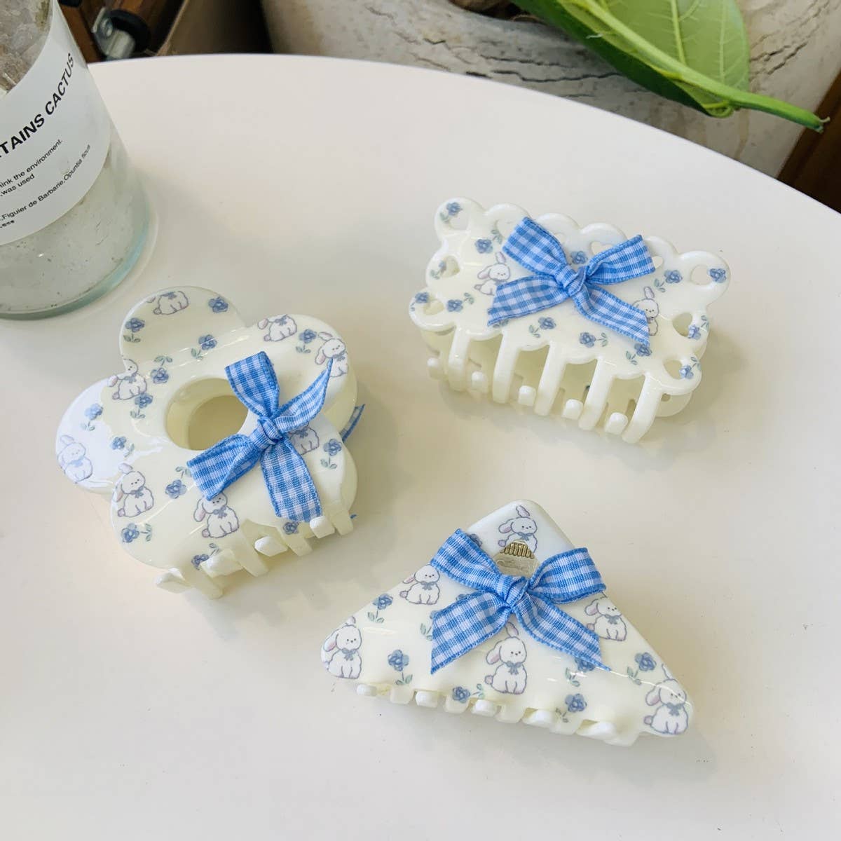 CWAHA1536_FLORAL BOW FLOWER TRIANGLE HAIR CLAW CLIP