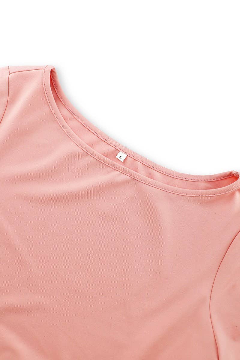 CWDSD6460_SOLID COLOR ROUND NECK TRUMPET SLEEVE HIP DRESS