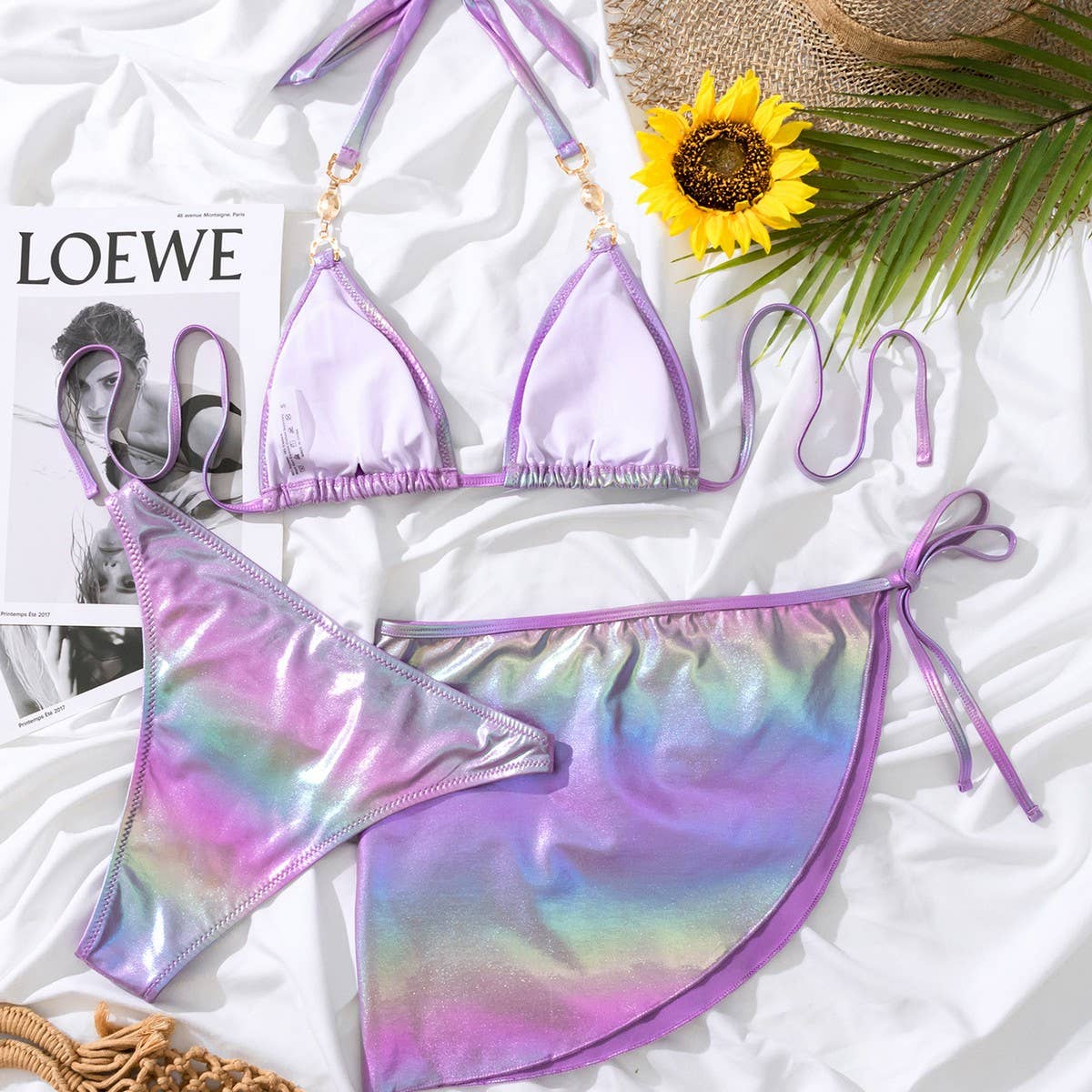 Iridescent Bikini Set - Sexy Tie Side Swimsuit