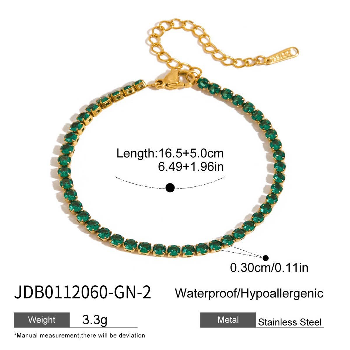 18K Gold Green Zircon Tennis Chain Bracelet_CWAJE4780