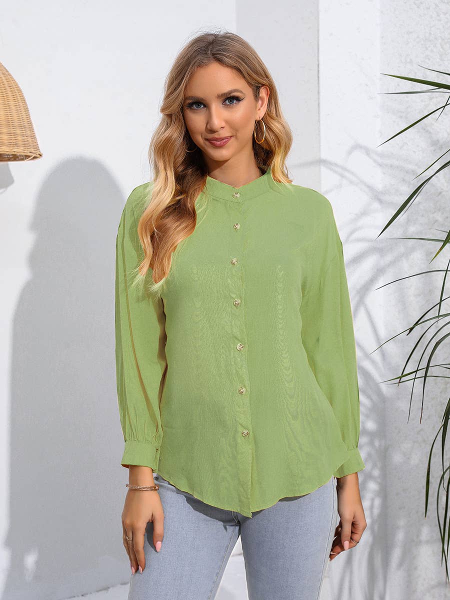 WOMEN'S  SOLID COLOR LONG SLEEVE CASUAL  SHIRT