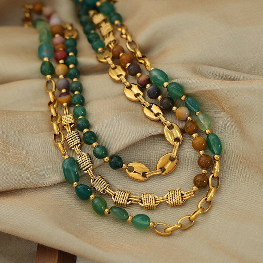 NATURAL STONE AGATE TITANIUM STEEL NECKLACE