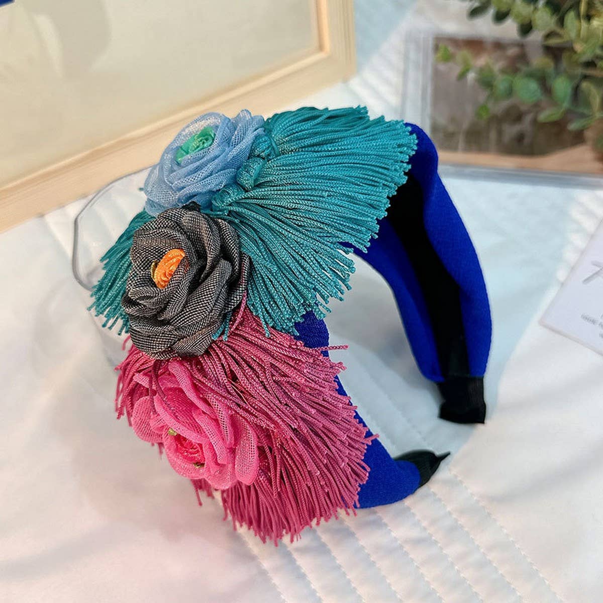 Floral Fabric Headband ?Bold Tassel Hair Accessory