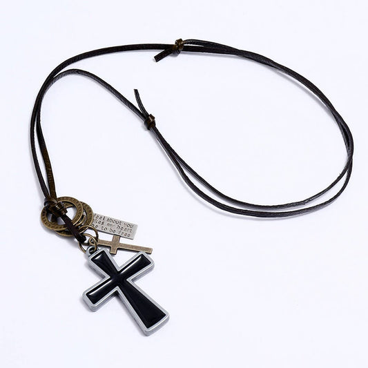 BLACK OIL DRIP PERSONALITY LONG COWHIDE NECKLACE_CWMM4594