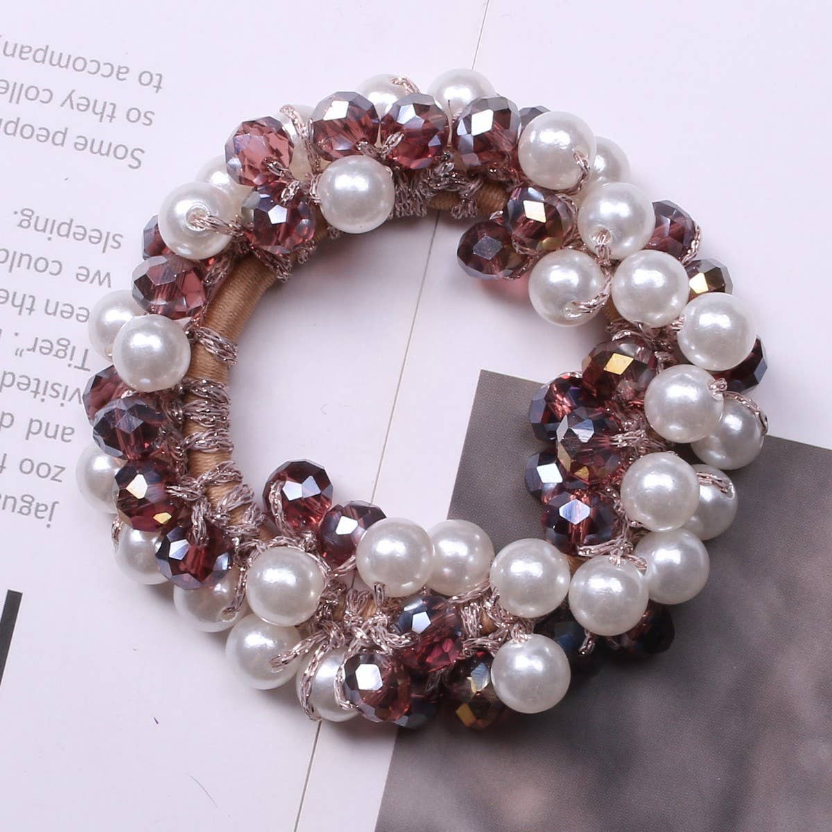 Fashion Pearl Crystal Hair Band Bun Ponytail Tie_CWAHA6768