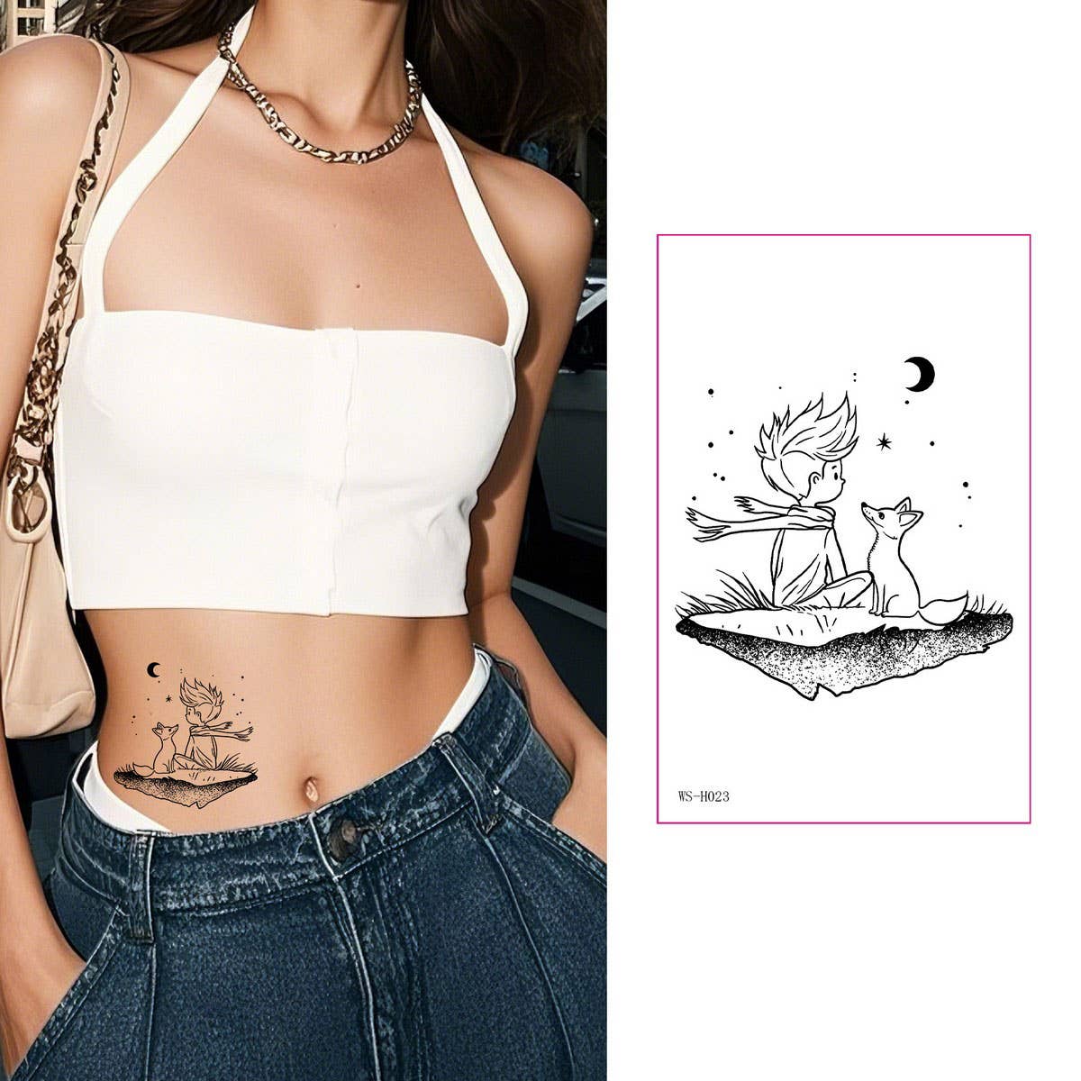 Prince Boy Rose Fox Planet Tattoo Stickers_CWMM8267