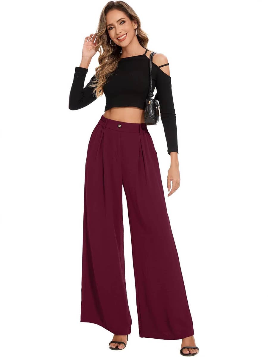 Tight high-waisted straight-leg wide-leg pants
