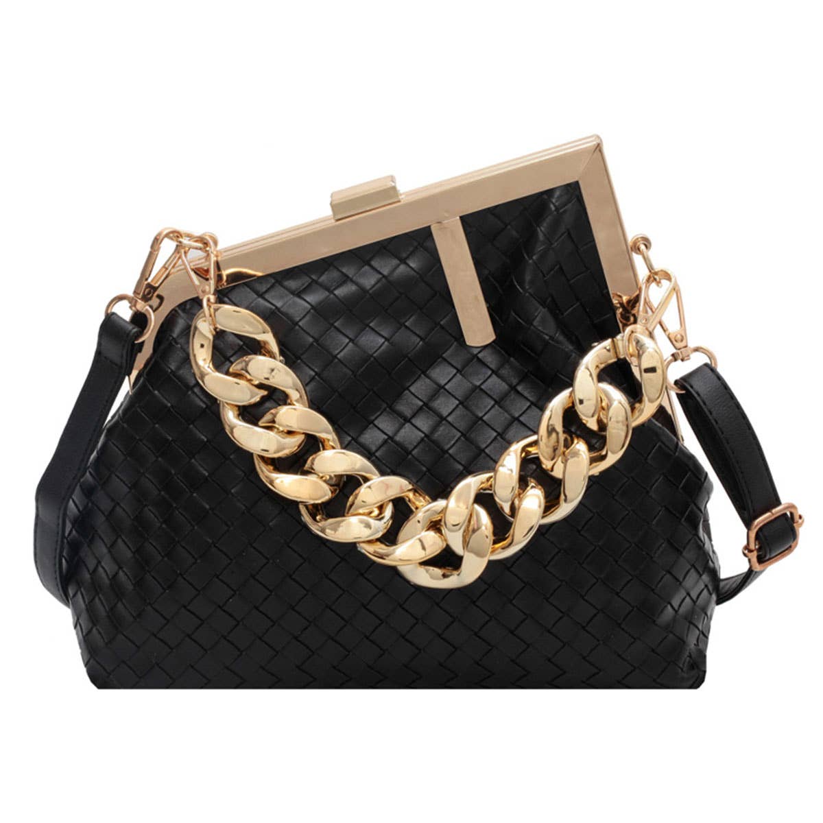 Irregular candy-colored metal chain handbag