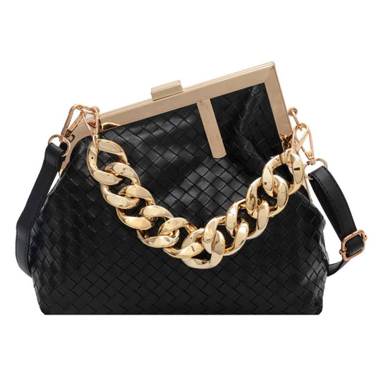 Irregular candy-colored metal chain handbag