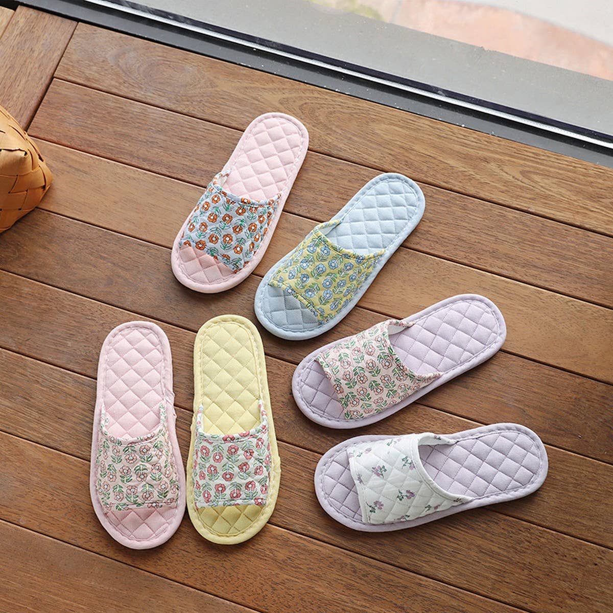Floral Cotton Linen Slippers with Soft Sole