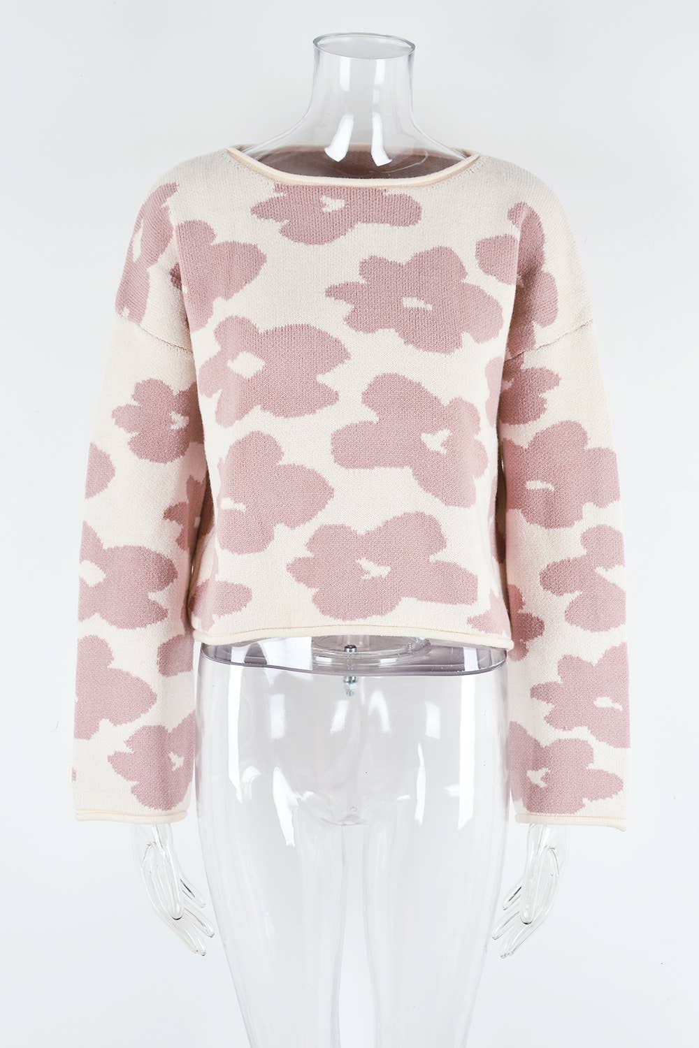 LONG SLEEVE SHORT FLORAL SWEATER PULLOVER