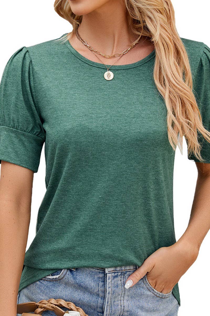 ROUND NECK SOLID COLOR BUTTON UP T SHIRT_CWTSTS0193