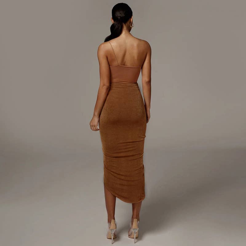 Sexy irregular fashion trend drawstring skirt