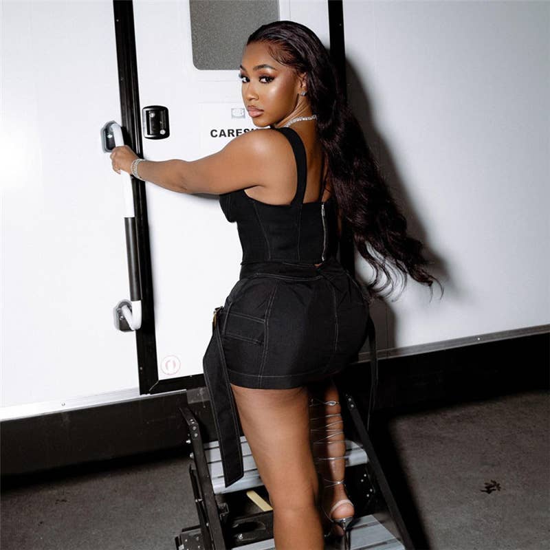 Patchwork skirt suit that covers the buttocks