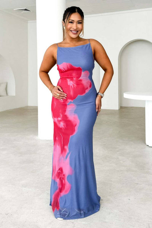 CWDMD5580_COLORBLOCK FLORAL PRINT SLIM CAMI MAXI DRESS