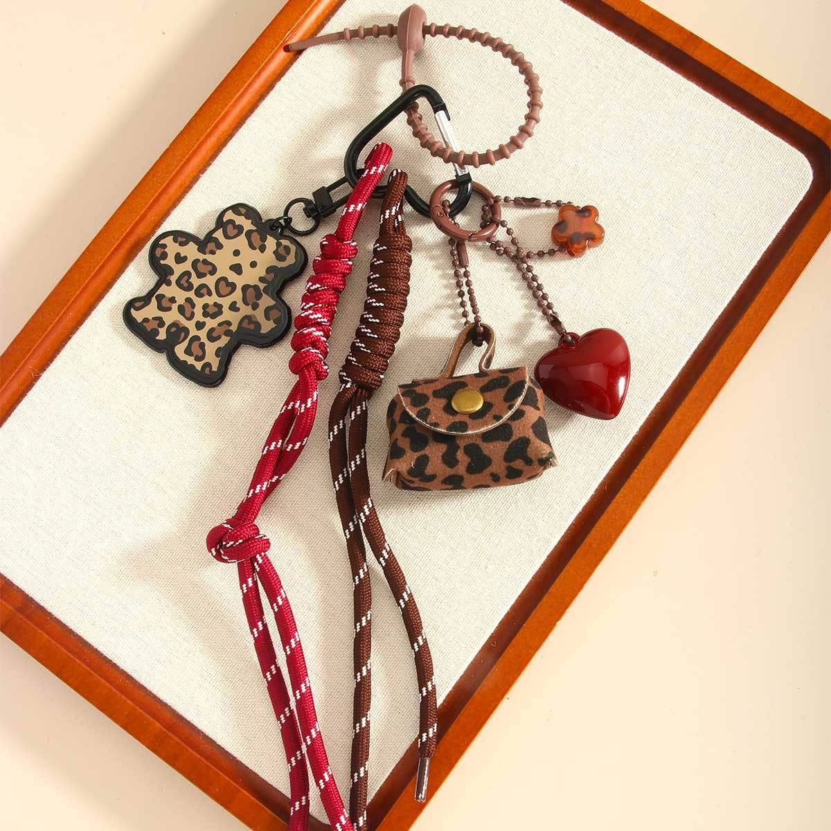Leopard Mini Bear Charm with Heart & Keychain