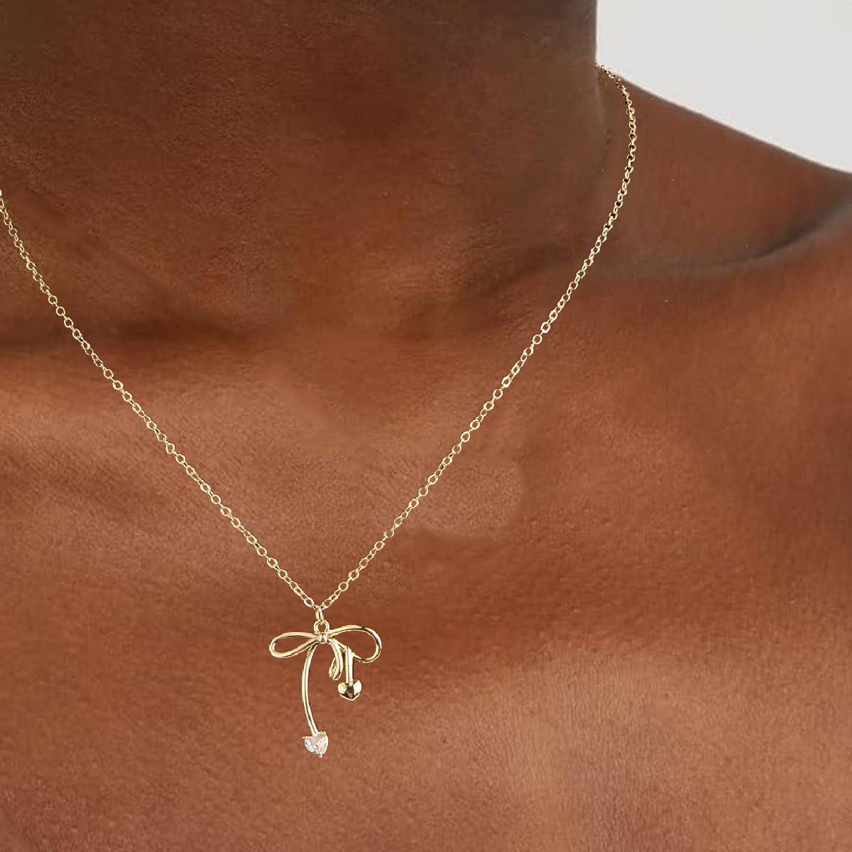 Copper-plated bow collarbone necklace