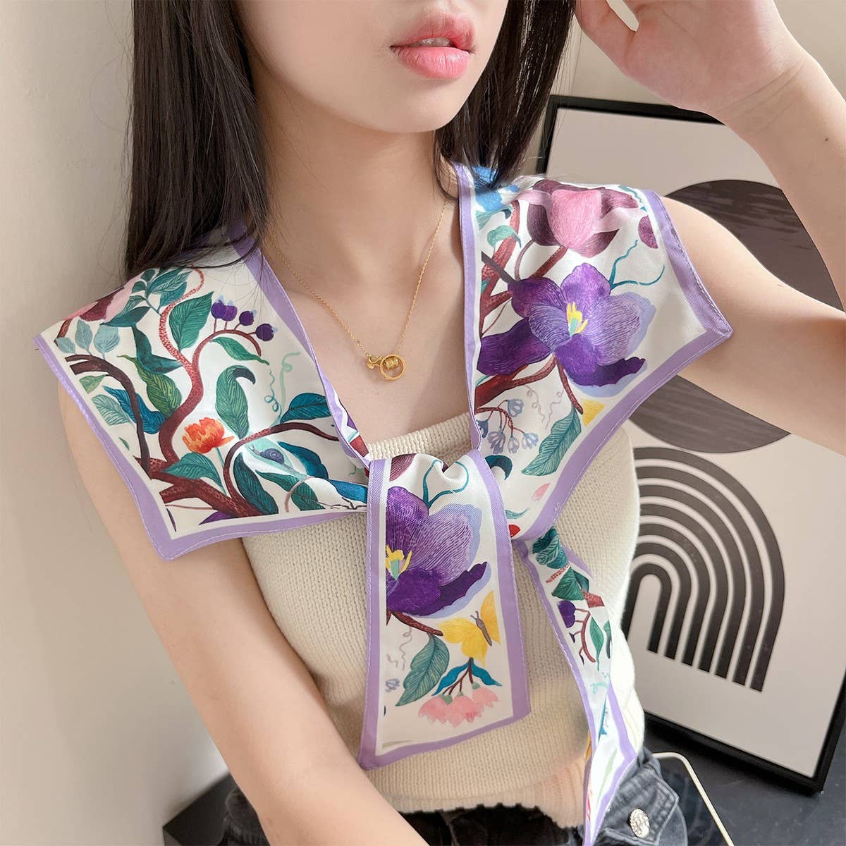 CWASC03128_PASTORAL OIL PAINTING PRINT SHAWL FOR WOMEN